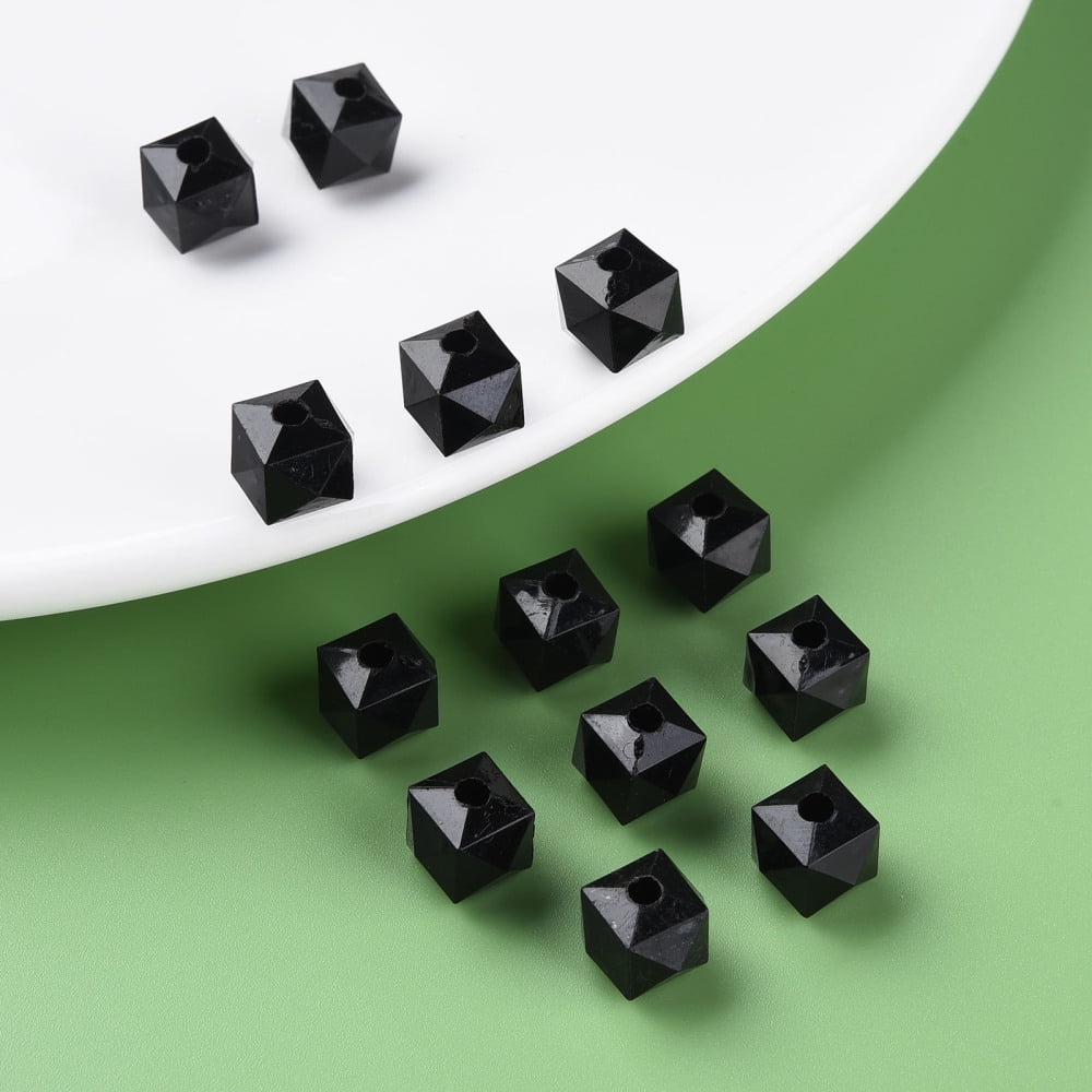 Opaque Acrylic Beads Faceted Square Black 10x10x9mm Hole: 2mm 1068pcs/500g