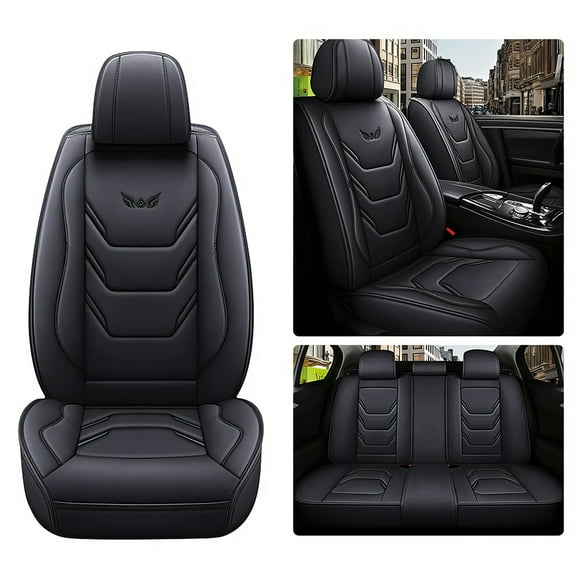 PEPWELL Full Set 5-Seat Car Seat Covers, PU Leather Full Surrounded Protector Pad - Waterproof & Anti-Scratch, Universal Fit for Most Sedans, SUVs & Pick-up Trucks