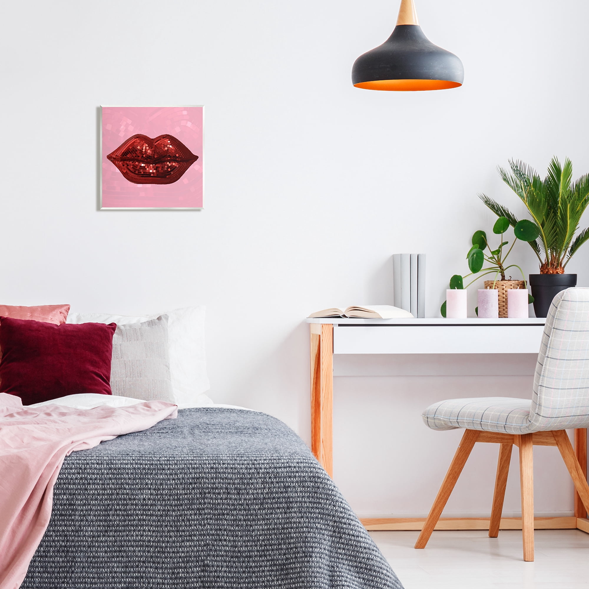 Stupell Industries Bold Pink & Red Lips Disco Pattern Beauty & Fashion Painting Unframed Art Print Wall Art