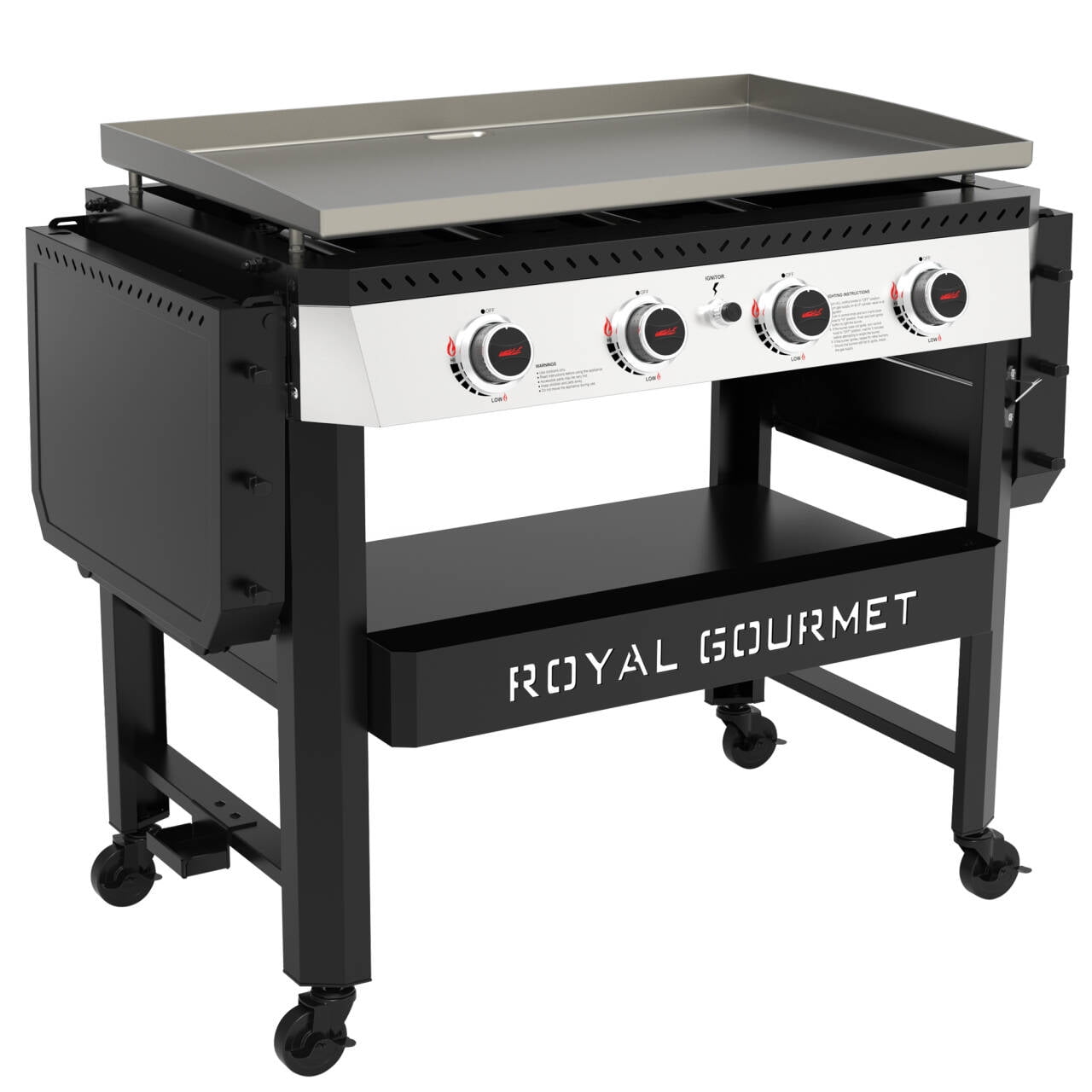 Royal Gourmet GB4007 34-inch 4-burner Propane Gas Griddle, Griddle with Collapsible Side Shelves and Front Basket