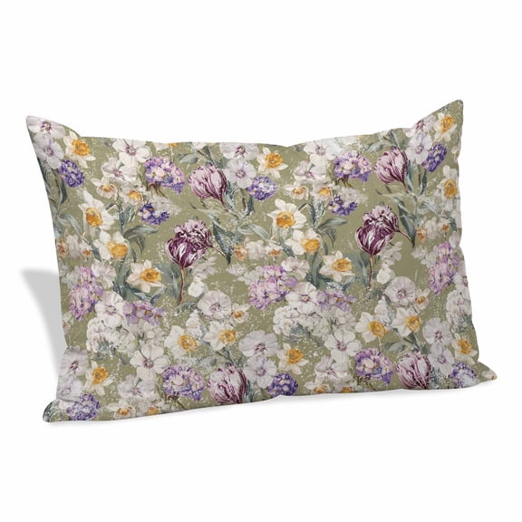 Dark Sage Green Botanical Pillow Covers, Linen Long Throw Pillow Case, Spring Floral Summer Botanical Retro Holiday Pillow Protector Decorative Cushion Cover for Living Room/Bedroom 12" x 20"