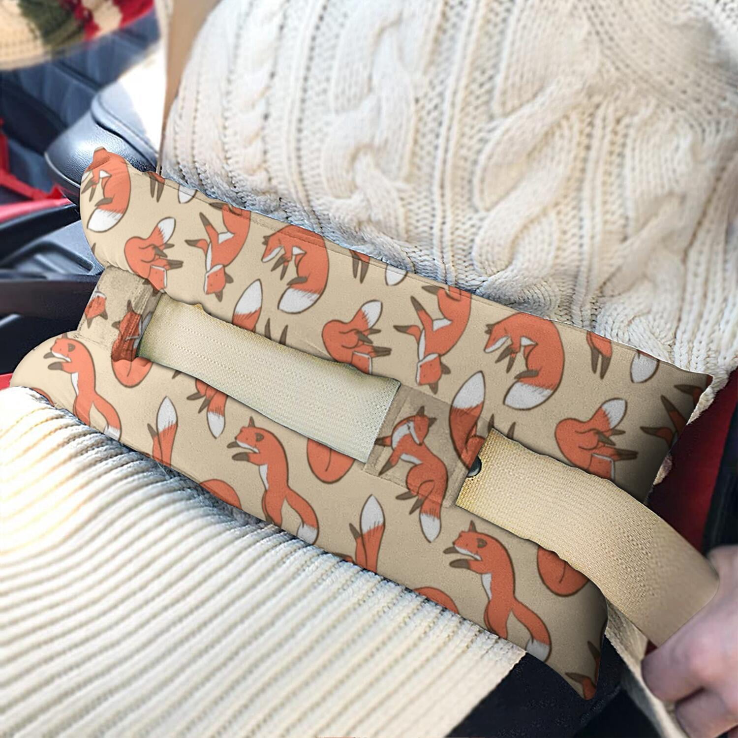 Fluffy Fox Print Post Surgery Seatbelt Pillow - 2-Inch Thick Mastectomy Cushion for Car with Double Straps, Skin-Friendly for Heart & Breast Recovery (Cute Wild Tree Pattern)