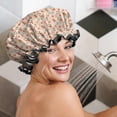 thumbnail image 5 of Shower Caps,Pink Christmas Gingerbread and Tree Pattern Waterproof Shower Cap for Women 4 Pieces,Double Reusable Hair Cover for Shower PEVA Elastic Stretch Hem, 5 of 7