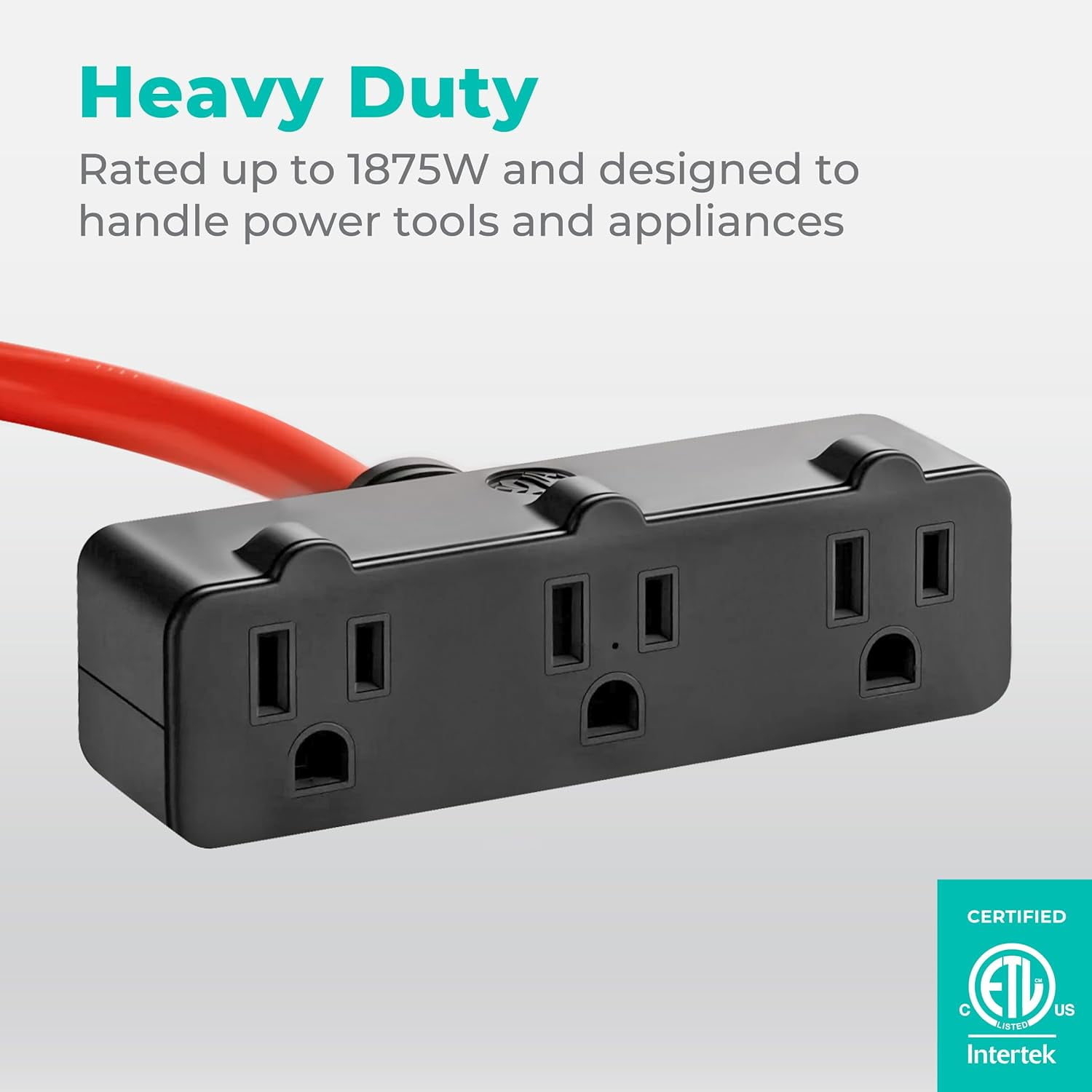 3-Outlet Power Extension Cord, 12AWG 2-Feet Extension Cord, 125V/15Amp 1875Watt, Orange
