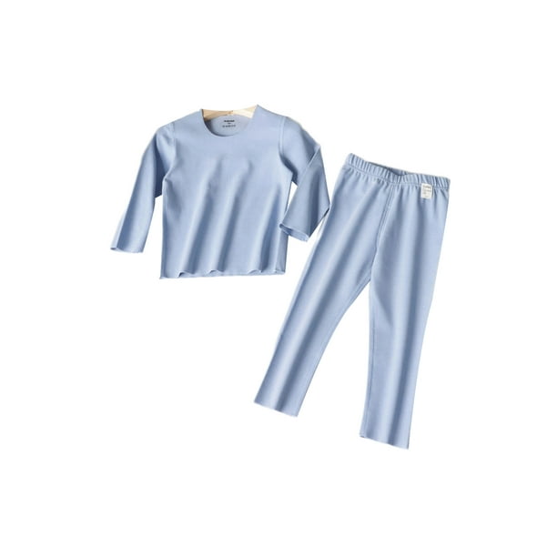  Youth Long Johns For Kids Thermals Top And Bottom Set  Stretch Boys Long Underwear Suit Ultra Soft Fleece Pants Warm Ski XL Blue