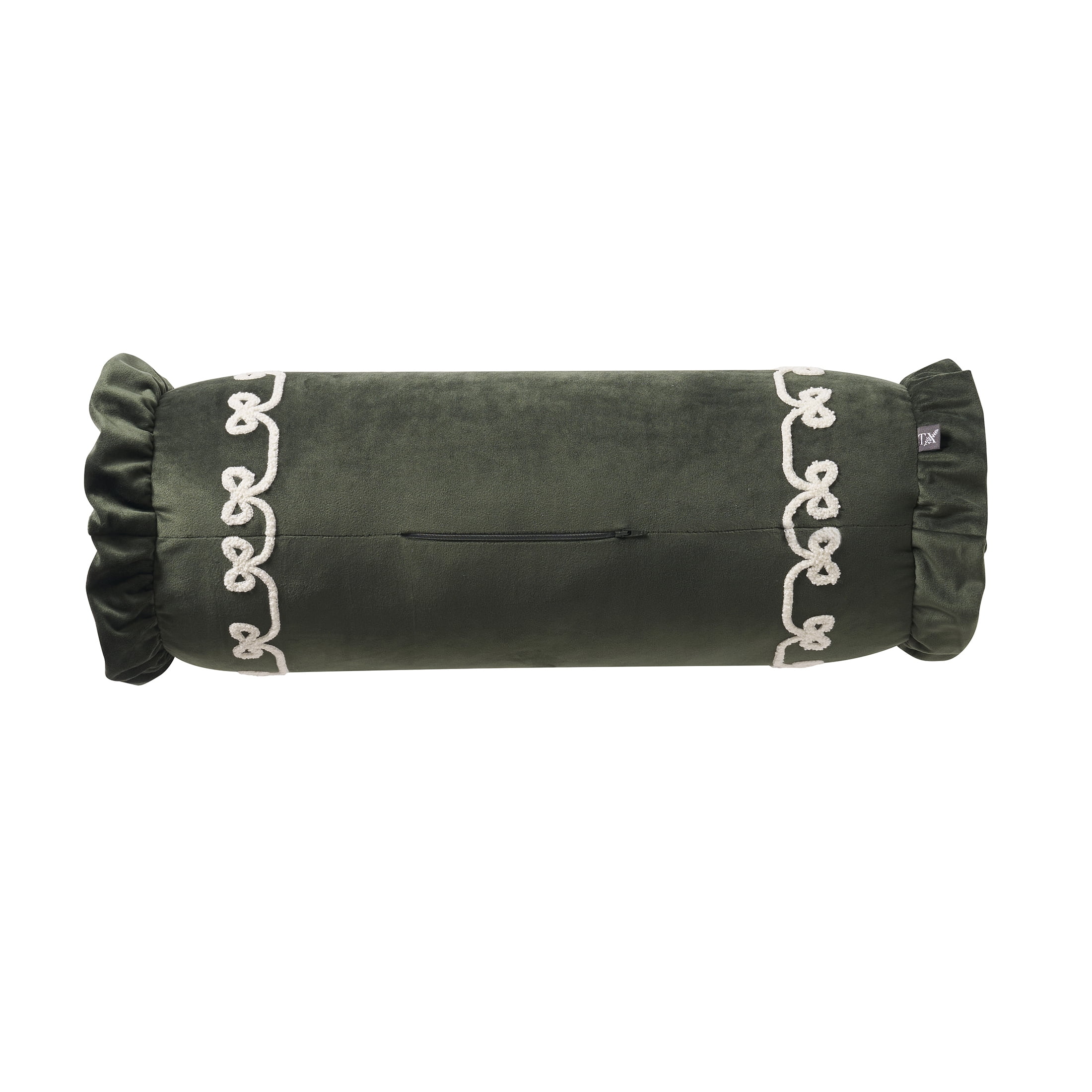 My Texas House 8" x 22" Green Velvet Ruffle Bolster Decorative Pillow