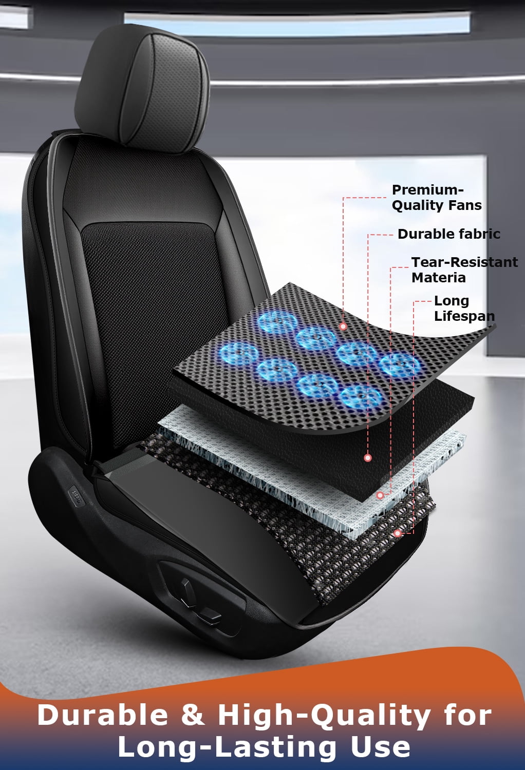 16-Fan Cooling Car Seat Cover–Ventilated Cushion for Cars, SUVs & Trucks, Universal Fit, 12V Ideal for Daily Commutes & Road Trips (No Headrest Cover)