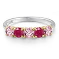thumbnail image 3 of Gem Stone King 925 Silver and 10K Yellow Gold Pink Lab Grown Diamond and Red Ruby Wedding-Bands Ring for Women | 1.45 Cttw | Round 4MM | Gemstone April Birthstone | Size 5, 3 of 6