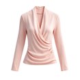 thumbnail image 4 of Bxsruta Women's Long Sleeve Wrap Top V Neck Ruched Blouse Slim Fit Workwear Shirt, 4 of 8
