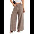 thumbnail image 2 of Pantalones de Mujer con Cintura Elástica Fruncida, Pierna Recta, Tiro Alto y Largos. Marrón XL, 2 of 8