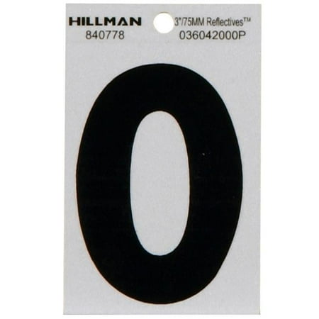 Hillman Group 840778 3 in. Black & Silver Reflective Mylar Square Cut Self Adhesive Number - 0