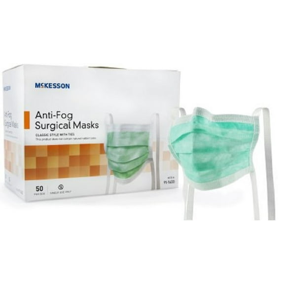 McKesson Surgical Mask Pleated Ties One Size Fits Most Green, Box of 50