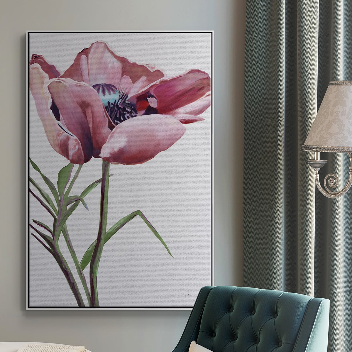 Paris Poppy Framed Premium Gallery Wrapped Canvas - Ready to Hang - 27 x 41 - White Floating Frame