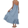 thumbnail image 3 of Uootdi Women's Beach Dresses Spaghetti Strap Sleeveless Ruffle Solid Maxi Dresses Vacation Lightweight Flowy Linen Dresses Gift, 3 of 7