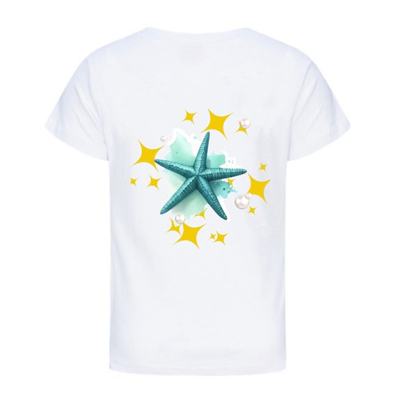 FINALGANG Boys Girls Kids Short Sleeve TShirts With Starfish Watercolor Print CrewNeck Soft Loose Fit Casual Tees For Playtime Daily Wear Trendy Top