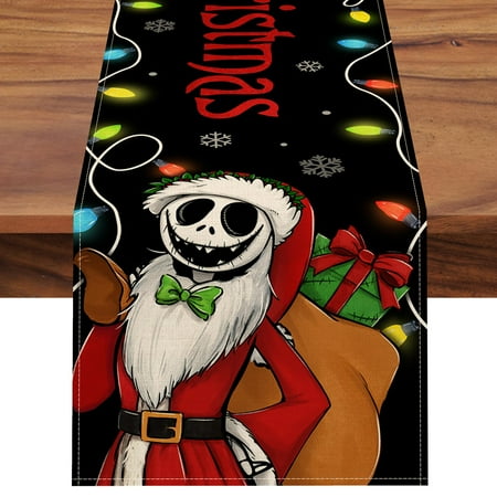 

Seliem Merry Christmas Jack Skellington Table Runner Ni m are BE.Fore Xmas Gifts Snowflakes Black Kitchen Dining Table Decor Funny Holiday Home Decoration Indoor Outdoor Party Supply 13x36 Inch C43
