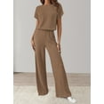 thumbnail image 5 of Women'S Casual Summer Travel Vacation Wear Two-Piece Suit Short Sleeve Wide Leg Pants Casual Suit Coffee XXL, 5 of 7