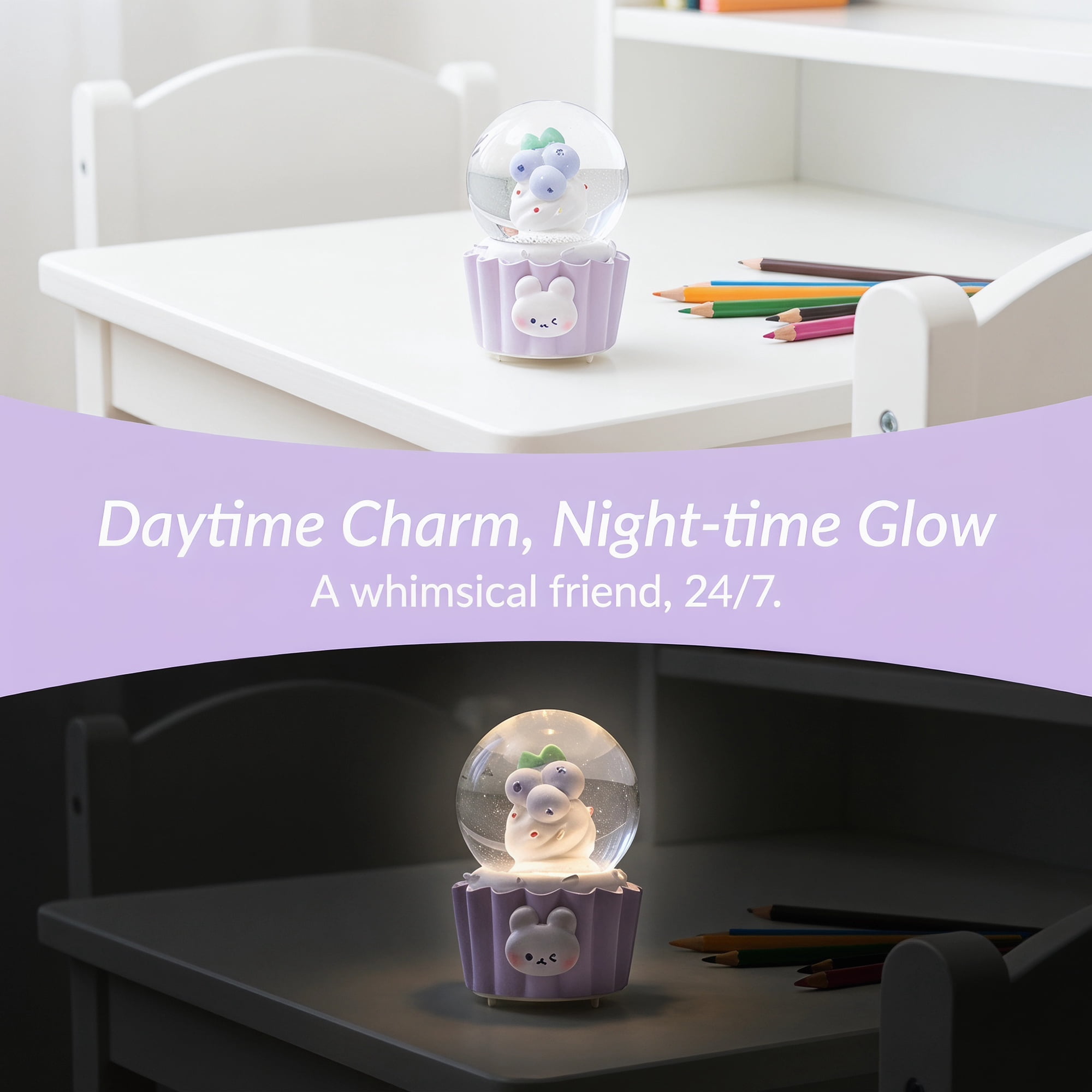 Unique Bargains Mini Resin Figurine Snow Light Up Crystal Ball Purple 1.8" x 1.8" x 2.7"