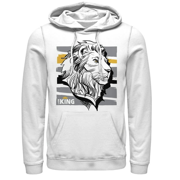 Men's Lion King Mufasa Stripe Profile  Pull Over Hoodie White Large