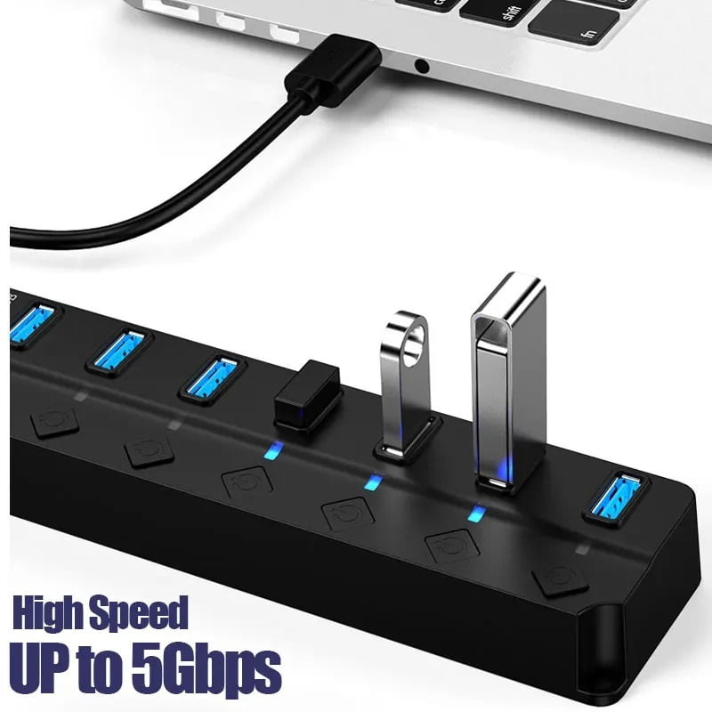7 Port Multi USB Power Adapter USB 3.0 Splitter Hub Multiple Expander Switch Cable Docking Stations