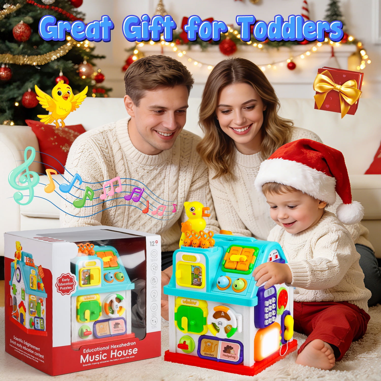 Beefunni Montessori Toddler Toy – Educational Musical Learning House for Boys & Girls, Baby Toys 6–12 Months, 1 Year Old Toys, Early Learning Activity Cube, Bilingual Kids Toy, Sensory Toys