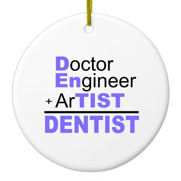 DistinctInk Hanging Ceramic Christmass Tree Ornament with Gold String - Great Gift / Present - 2 3/4 inch diameter - Doctor Engineer   Artist = Dentist