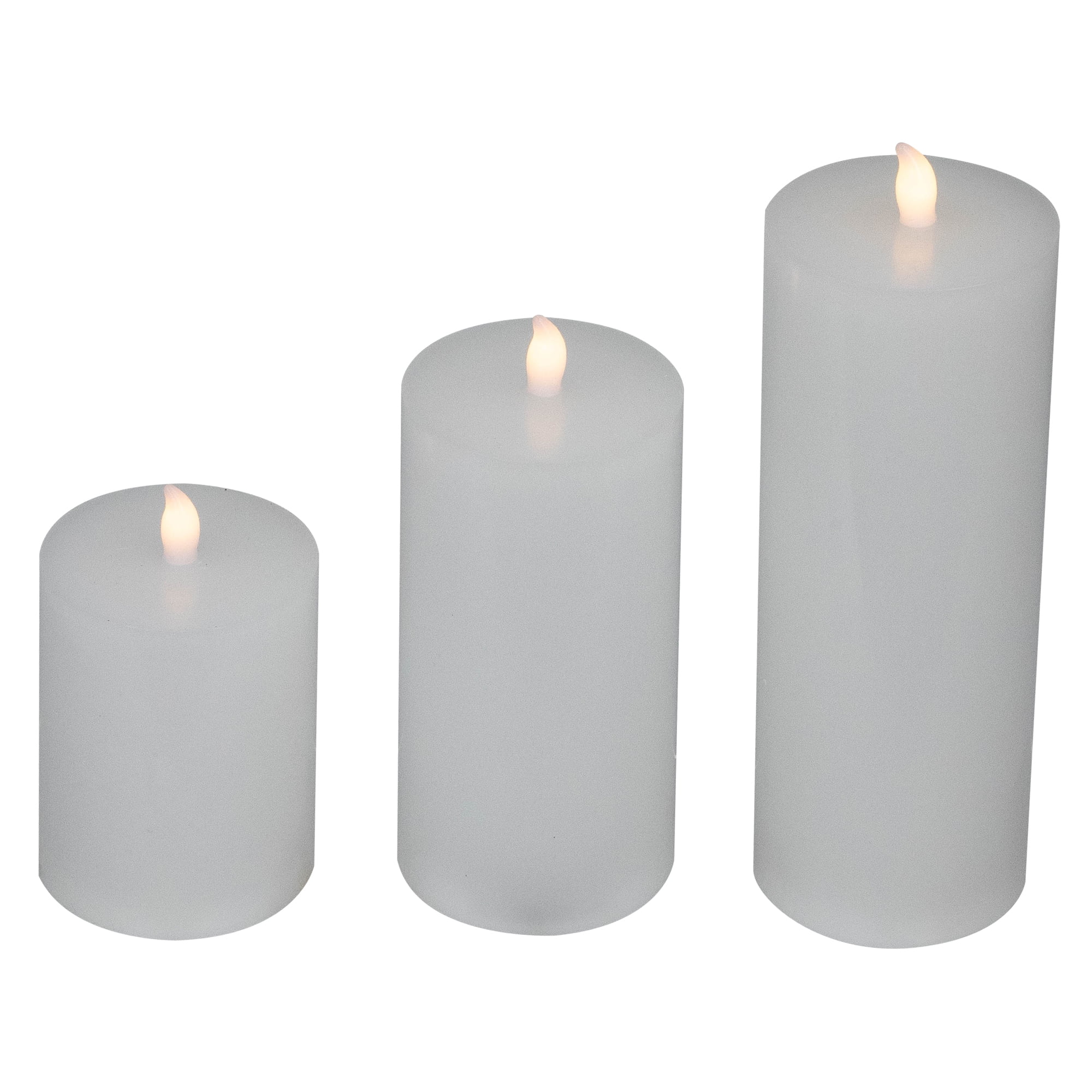 Northlight LED Solid Flameless Flickering Wax Pillar Candles - 8" - White - Set of 3