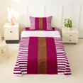 thumbnail image 2 of Castle Fairy Retro Stripes Twin Sheets 3pcs,Minimalist Leather Textured Bedding,Magenta Brown White,1 Flat Sheet, 1 Fitted Sheet and 1 Pillowcase, 2 of 7