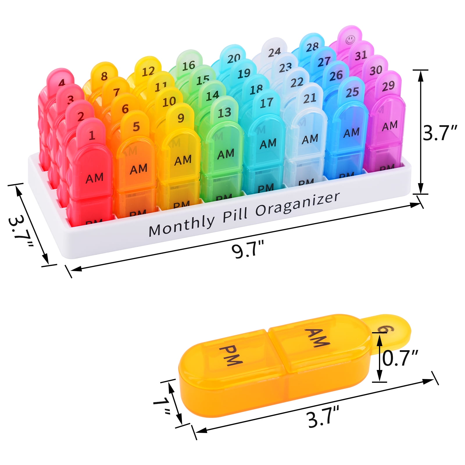 Monthly 30 Day 2 Times A Day Pill Organizer, 4 Week Medicine Organizer, Moisture-Proof Pill Cases Pill Box, Small Compartments to Hold Vitamins Fish Oil Supplements Great for Travel (8 Pack)