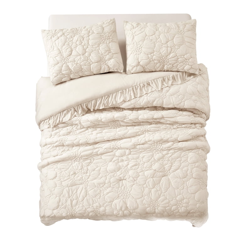 Ruched Floral Full/Queen Comforter Set, 3-Piece photo 7