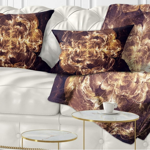 Designart Fractal Brown Flower Explosion - Floral Throw Pillow - 12x20