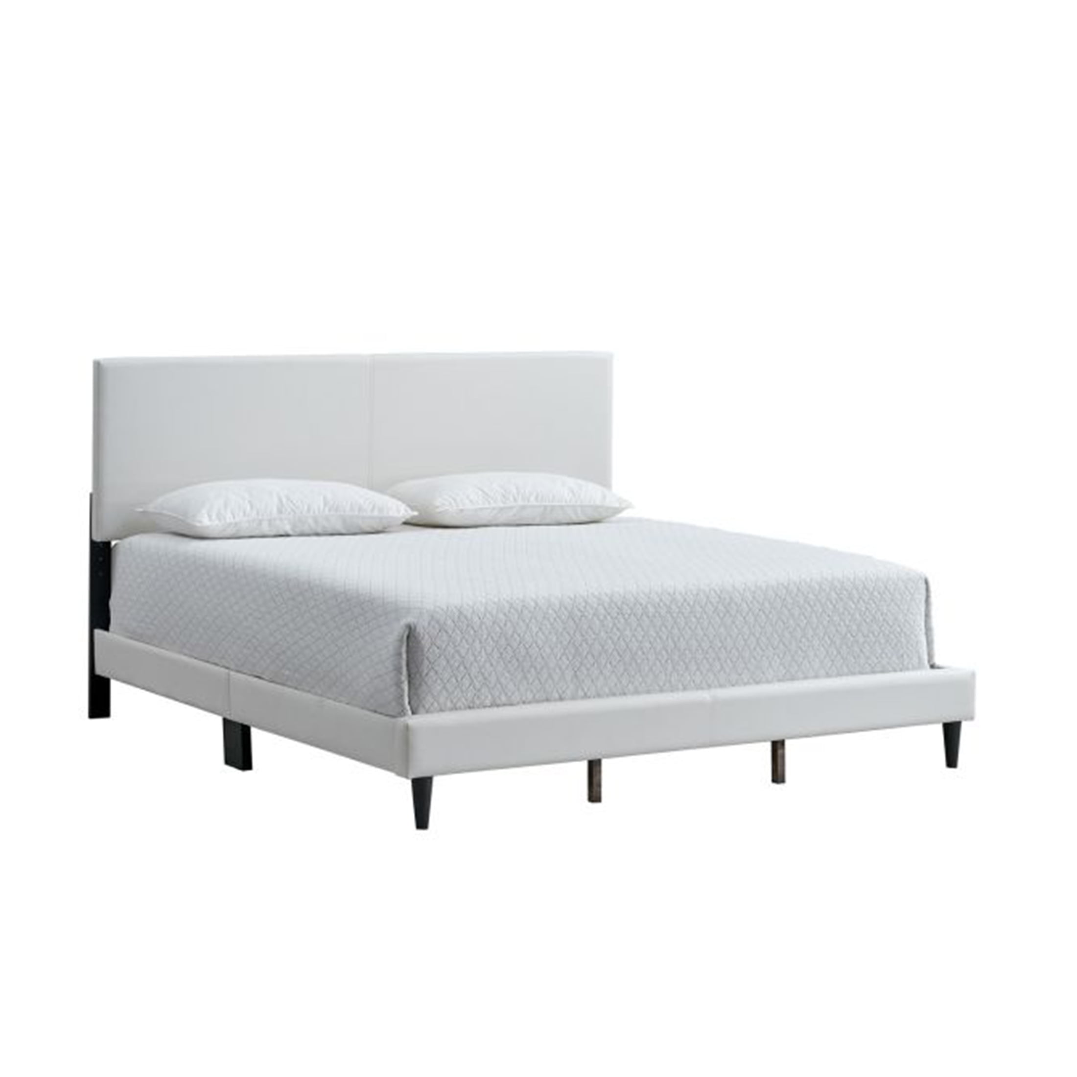 JERFIT Queen Upholstered Bed Frame with Adjustable Headboard, White Modern Platform Bed, No Box Spring Needed
