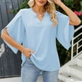 thumbnail image 2 of ZQUUVOU Women's Short Sleeve V-Neck Outwear Solid Color Fashion Blouse T-Shirt Casual Sky Blue, 2 of 7