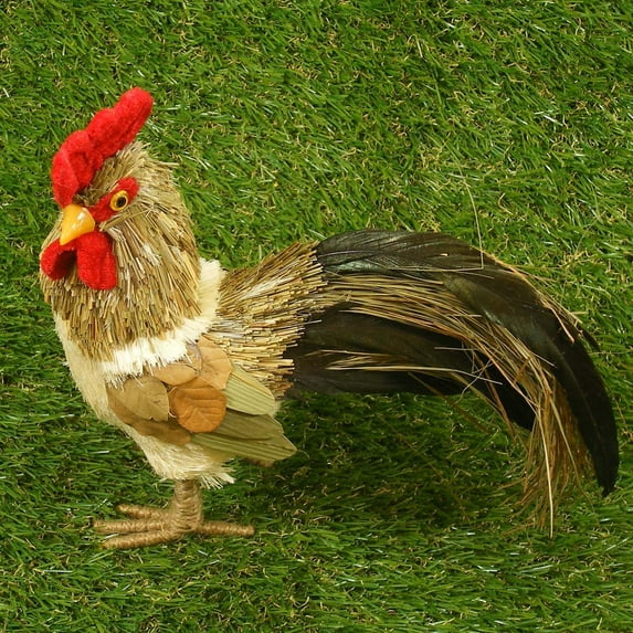 1 Pc, 10 Inch Standing Rooster With Feather Tail