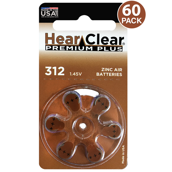 HearClear Hearing Aid Batteries Size 312 , PR41 (60 Batteries)