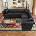 thumbnail image 3 of Sectional Sofa Couch for Living Room, L Shaped Reversible Modern Chesterfield Sofa with Rolled Arms and Nailhead, 5 Seat Tufted Couch for Small or Large Space (Black), 3 of 11