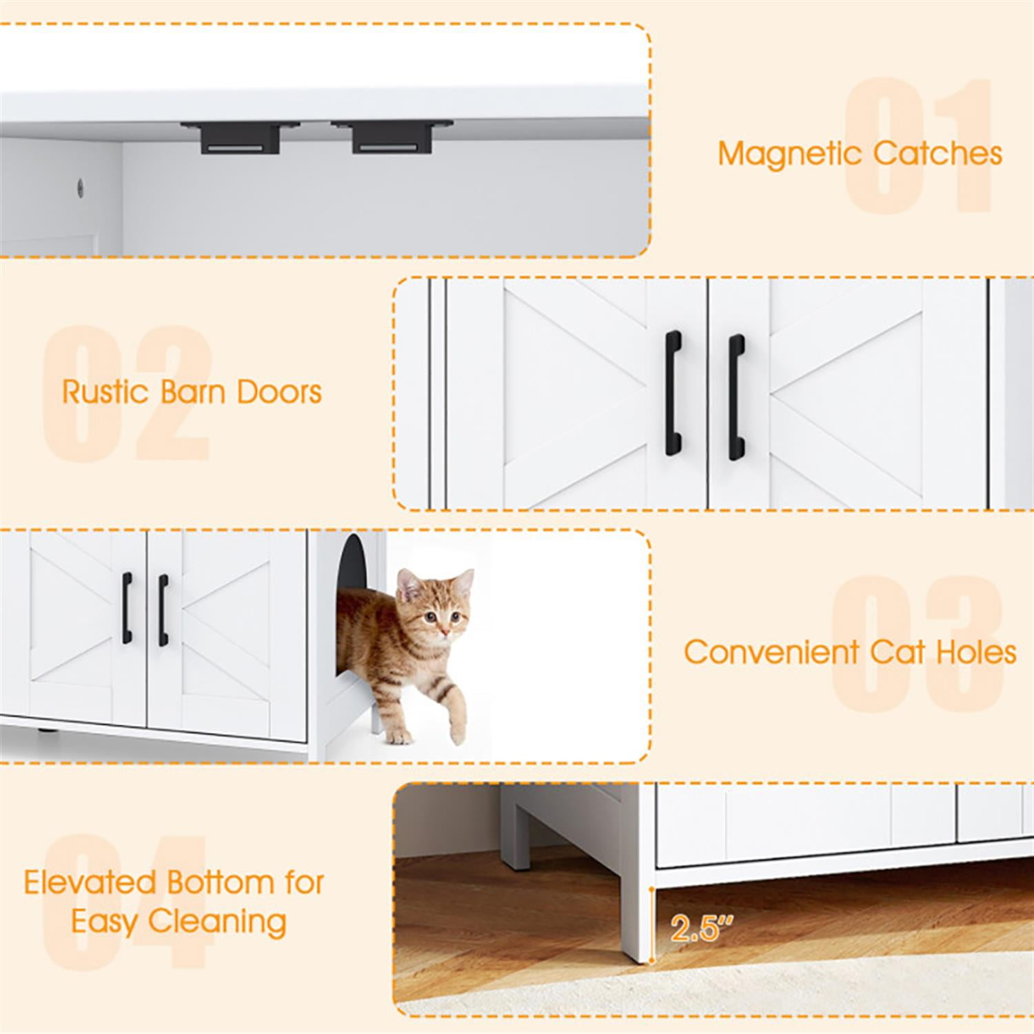 Kadyn 48" Modern Cat Litter Box Enclosure, Hidden Litter Box for 2 Cats, Cat House Furniture for Side Table or Nightstand, White Kadyn 48" Modern Cat Litter Box Enclosure, Hidden Litter Box for 2 Cats, Cat House Furniture for Side Table or Nightstand, White