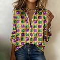 thumbnail image 2 of Mardi Gras Tops for Women Long Sleeve Casual V Neck Blouse Trendy Button Down Spring Collared Shirt Soft Carnival Business Shirts for Women, 2 of 6