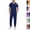 #03 Dark Blue, variant on Mens Scrubs Set Stretch V Neck Medical Uniform Scrub Top Jogger Scrub Pants Multi-Pocket Breathable Moisture Wicking Easy Care Nurse Uniform,XXL,Black