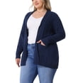 thumbnail image 4 of GRACE & GRANDEUR Women's Plus Size Open Front Long Sleeves Sweater Mid Length Cardigan 2X Dark Blue, 4 of 6