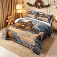 thumbnail image 3 of Erosebridal Snow Cottage Quilt King 3 Pieces,Winter Village King Coverlet Set,Brown,1 Bedspread and 2 Pillowcases, 3 of 7