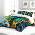 thumbnail image 6 of 3pcs Luxurious Butterfly Comforter Set, Turquoise Butterfly Bedding Set for Bedroom or Guest Room Decor, All Seasons Quilt Machine Washable Duvet with 2 Pillowcases, 6 of 7