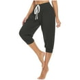 thumbnail image 4 of Women's Crop Sweatpant Capri Pants Lounge Drawstring High Elastic Waist Wide Leg Pant Cinch Sport Bottom Trousers Gray X-Large, 4 of 5