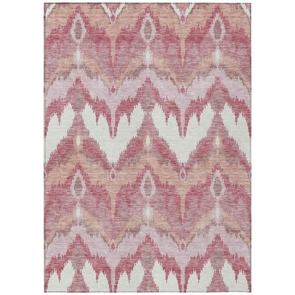 HomeRoots 584327 5 x 8 ft. Ikat Washable Indoor & Outdoor Rectangle Area Rug, Blush, Mauve & Ivory