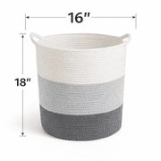 Orino 18x16 Extra Large Storage Baskets with Handle-Cotton Rope Laundry Basket-Toy Storage Organizer-Soft Baby Kid Nursery Hamper Organizer-Tall Woven Basket Toy Storage Bin(Black+Grey+Beige)