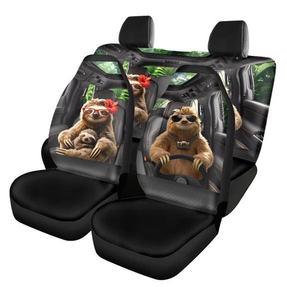 Uourmeti Sloth Driving Travel Print Car Seat Covers Full Set All Season Car Seat Covers Set Easy to Install Breathable Dustproof Fit for Truck Van