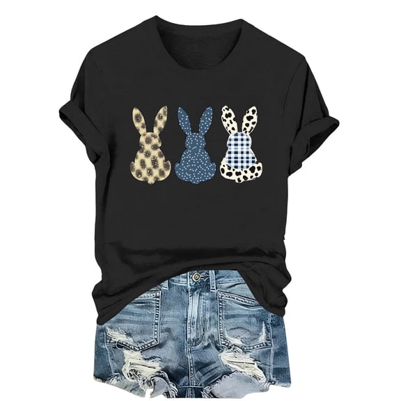 Lorytime Easter Cute Shirts for Women Crew Neck Shirt Short Sleeve Trendy Tee Bunny Loose Casual Festival Outfit