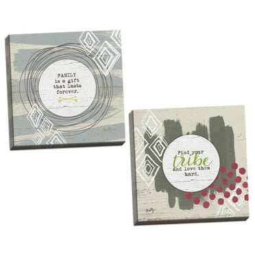 Gango Home Decor Contemporary Family is a Gift & Find Your Tribe by Misty Michelle (Ready to Hang); Two 12x12in Hand-Stretched Canvases