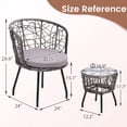 thumbnail image 4 of TUAREX Boho 3 Piece Patio Bistro Set, Modern Wicker Outdoor Dining Set with 2 Chairs and Tempered Glass Table, Waterproof Washable Cushions， Gray Cushions, 4 of 4