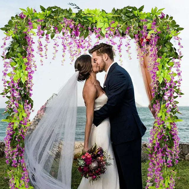 Enredaderas de flores de glicina artificial 4 paquetes de guirnalda colgante de seda | 1,8 metros cada uno | Hojas verdes realistas | Arco de boda Fiesta Decoración al aire libre del hogar |